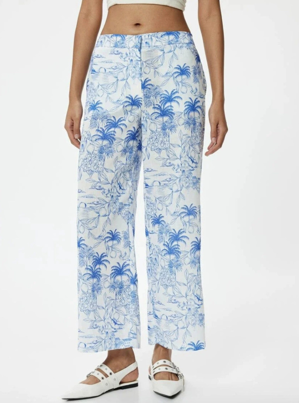 Zara Tropical Print Casual Pants Spring Summer Vacation Style